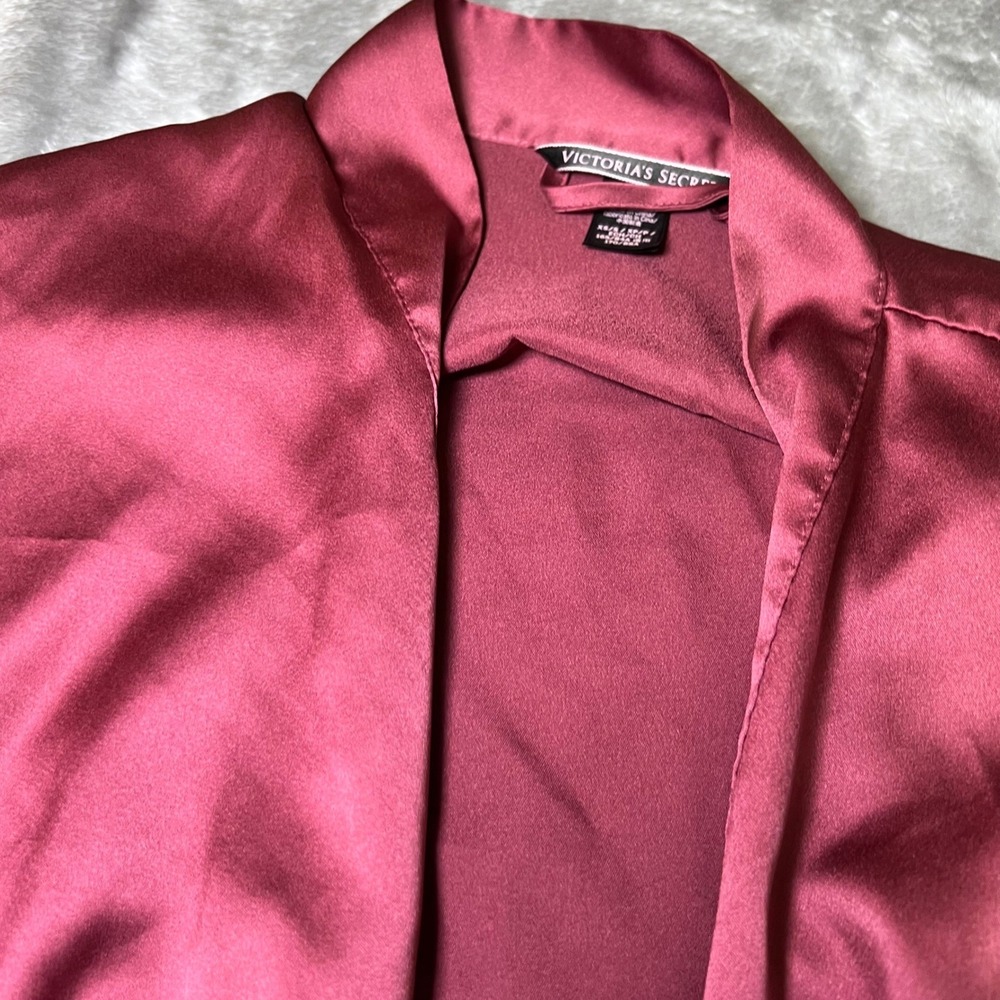 Victorias Secret Womens Size XS/S Satin Kimono Robe Dusty Rose Pink Silky Belted - Picture 7 of 12